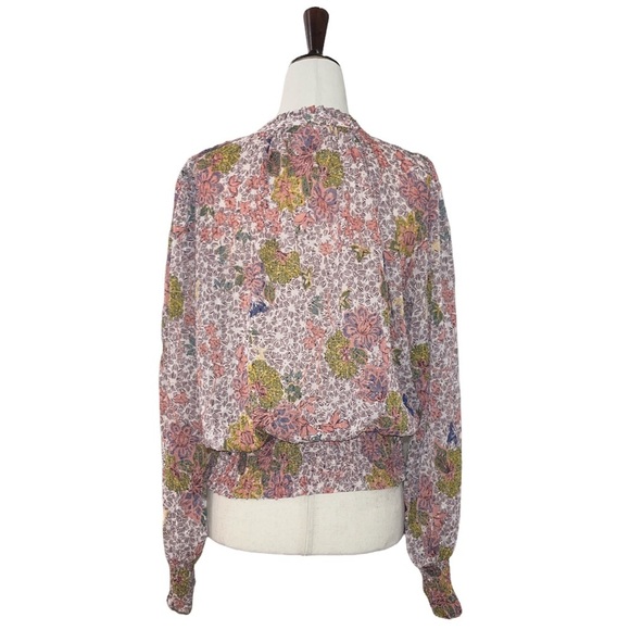 Joie Smocked Pink Floral Sheer Top - Picture 4 of 5